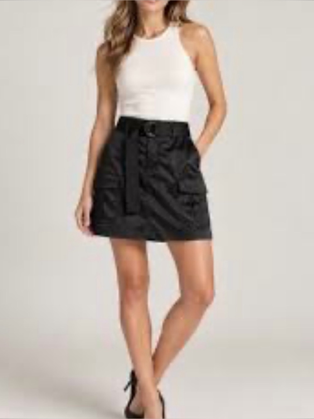 White House Black Market Black Utility Cargo Mini Skirt with Belt size 10